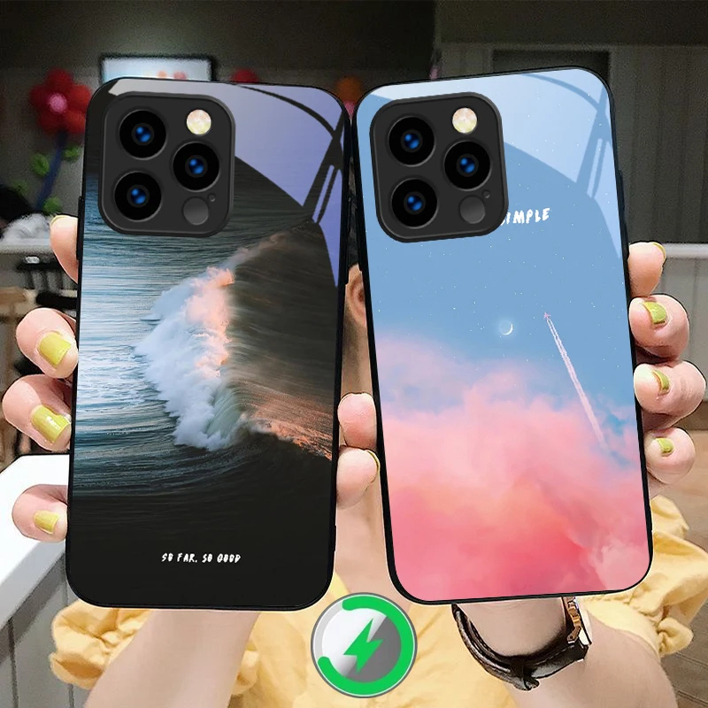 

Dark colored seawater Suitable For iPhone 16E 17 Pro Max 15 Pro 14 13 Plus 12 mini 11 16 Air 17Pro magnetism Glass Phone Case