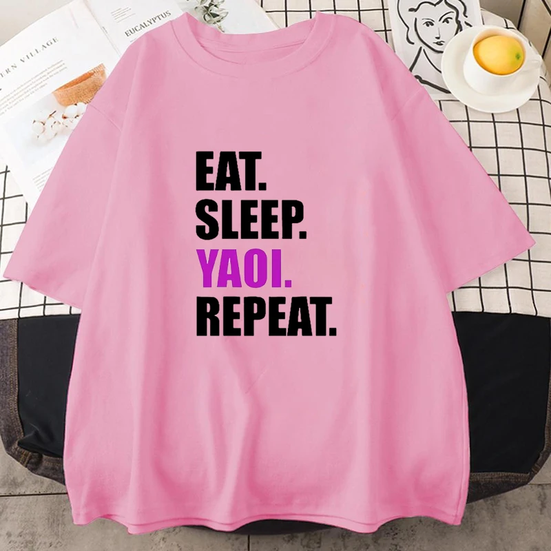 Eat Sleep Yaoi Repeat T Shirt Manga Tshirt Men Women Breathable T-shirt Unisex Summer Short Sleeve Round Neck Shirt Street Tees