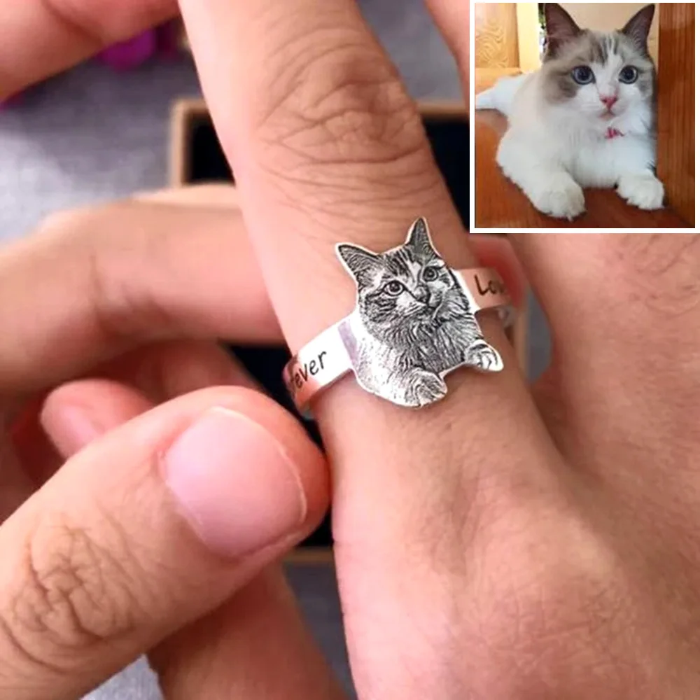 

"DIY Stainless Steel Engraved Open Ring with Cat and Dog Photos - Create Your Unique Pet-Inspired Jewelry"