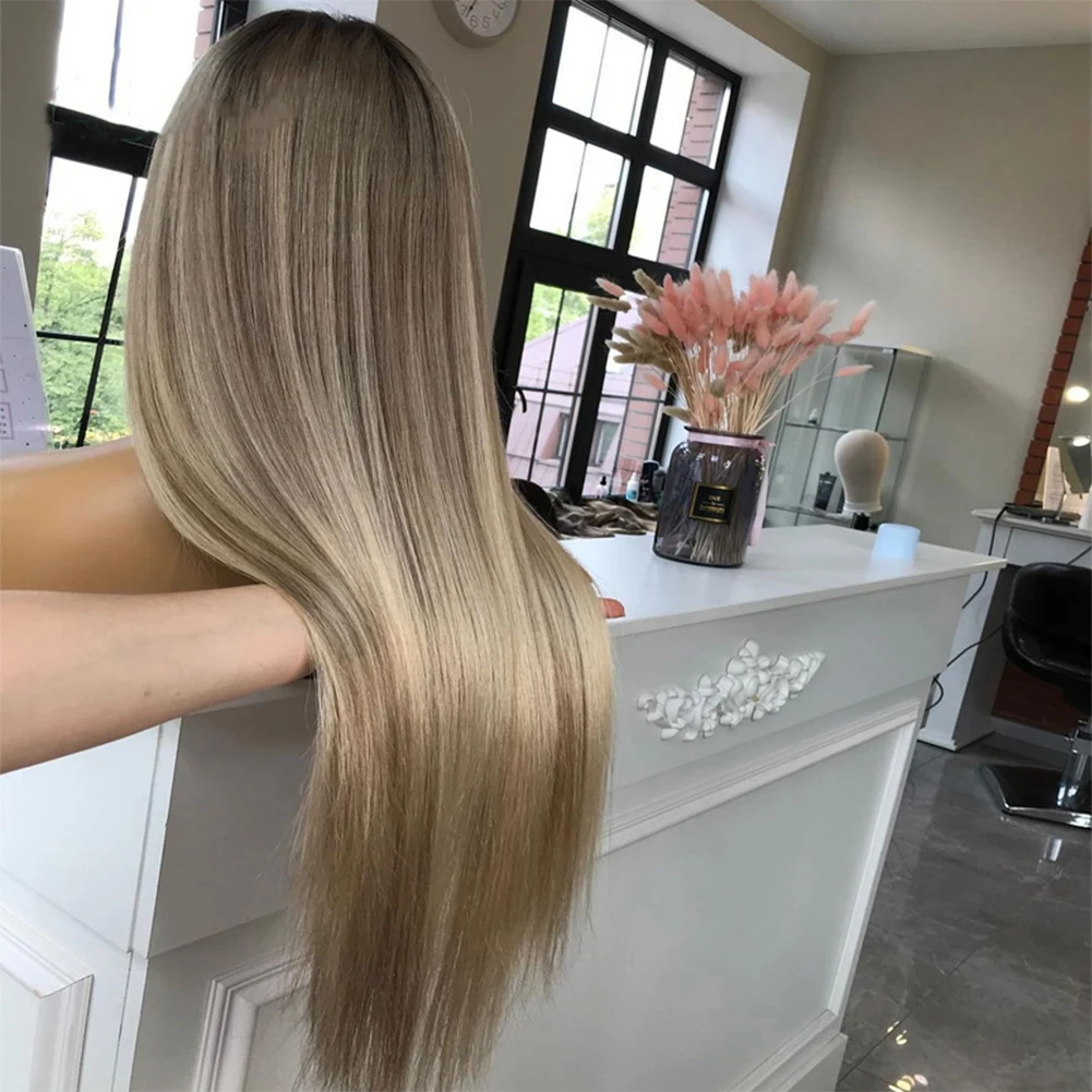 Asche Blonde Highlight Perücke Menschenhaar Hd Transparent Spitze Perücken für Frauen 13x6 Spitze Frontal Perücke Brasilianische haar farbige 360 volle lac