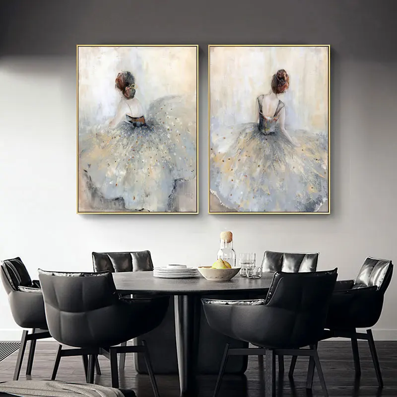 

2pcs/Set Retro Dancing Girl's Back View Wall Art Canvas Painting Abstract Poster and Printed Modern Living Room Home Decoration