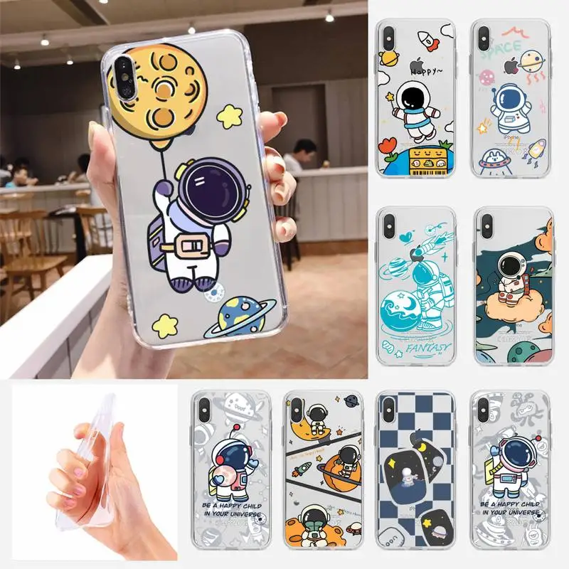 

Fashion Astronaut Phone Case For Huawei P30 P20 Pro P40 Mate 20 Lite P Smart Z Y5 Y6 Y7 2019 Transparent Phone Cover