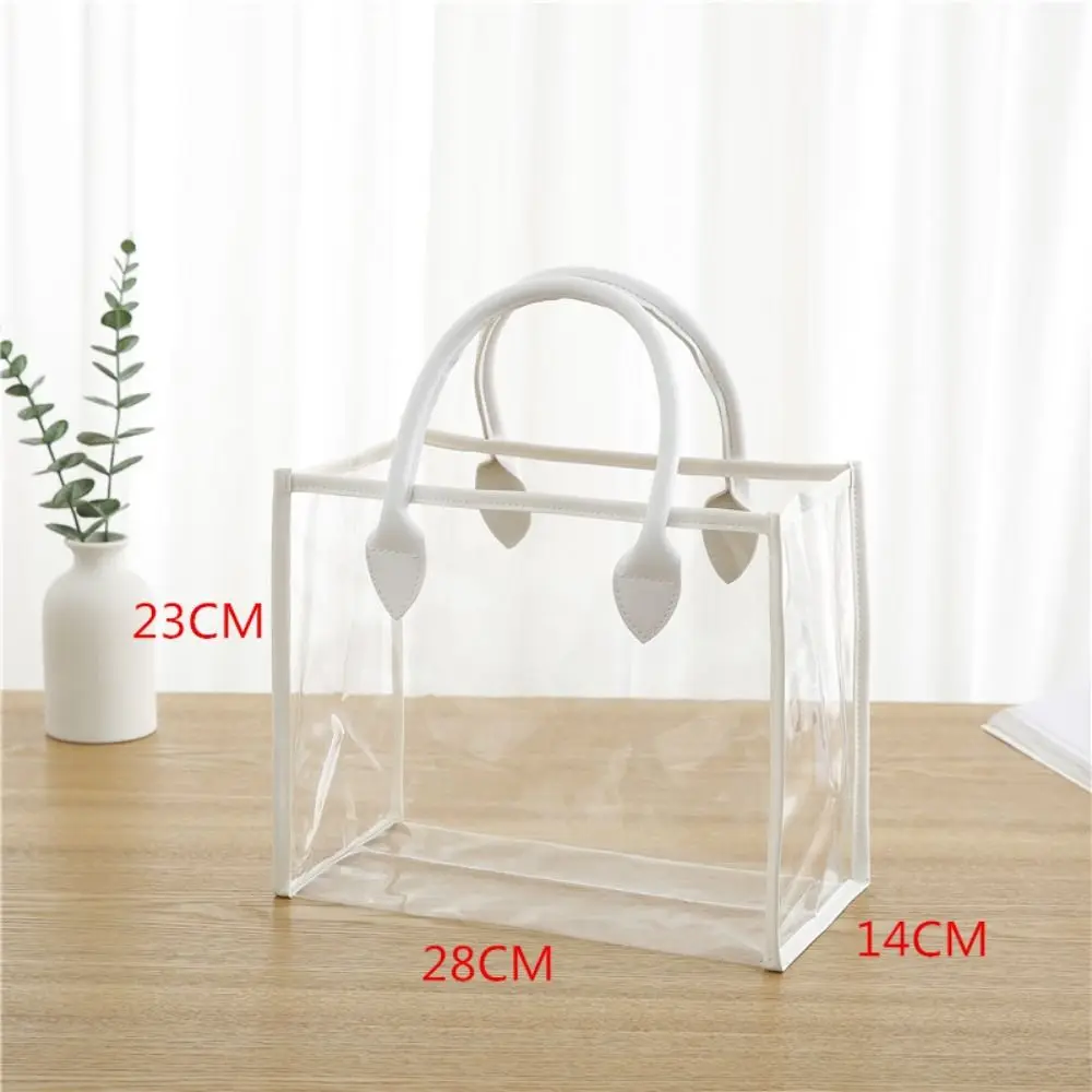 Waterproof Transparent Gift Bag Lightweight Portable Handhold Packaging Tote with PU Handle Large Capacity Women Shopping Bags