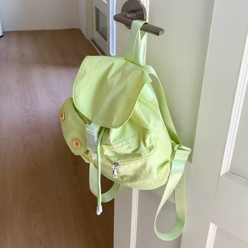 

Nylon Solid Color Large Capacity Backpacks String Portable Female Bags on Sale 2025 Fashion High Quality Fresh Sweet Schoolbags
