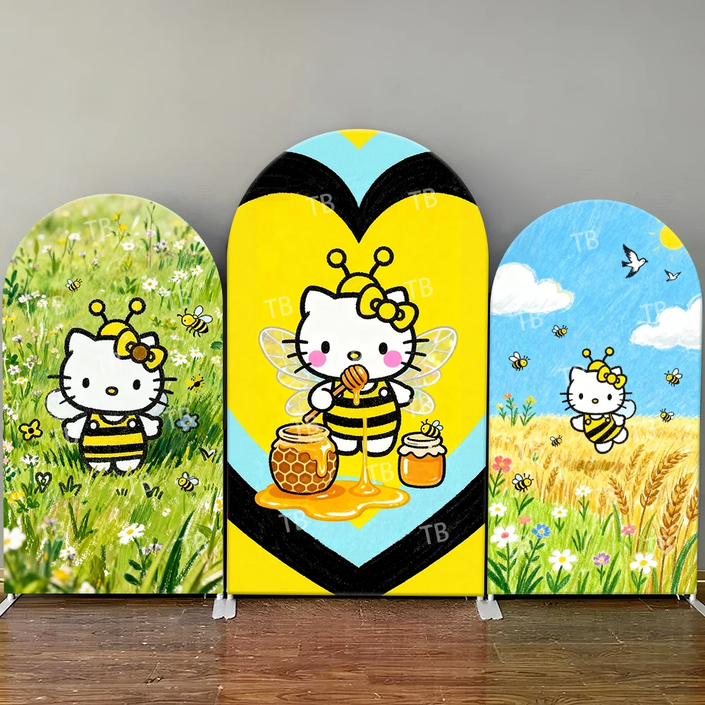 

Hello Kitty Bee Arch Backdrop Cover Honey Meadow Scene For Girls Birthday Party Cartoon Theme Photo Booth Decor Prop