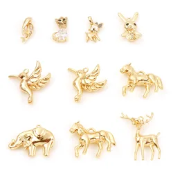 2pcs Mini Brass Charms Gold Color Animal Bird Rabbit Clear Cubic Zirconia Metal Pendants Women DIY Making Necklace Jewelry Gifts