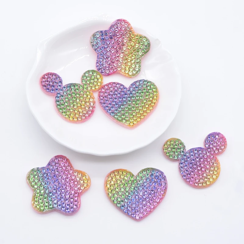 20Pcs Colorful Rhinestone Heart Star Mouse Head Applique for DIY Clothes Hat Shoes Patches Headwear Hair Clip Decor Accessories