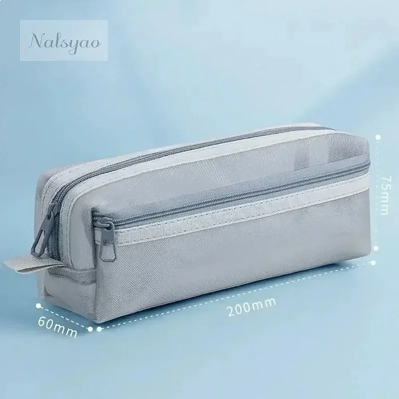 Double Layer Mesh Pencil Case, Large Capacity Transparent Pen Bag with Zipper, Multifunctional Exam-Safe School Organizer