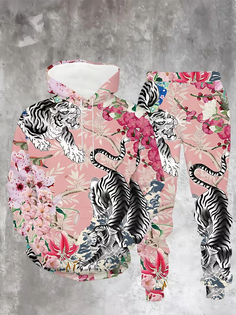 

Новый комплект мужских толстовок с рисунком Короля Льва, одежда с 3D принтом животных, длинные рукава + брюки, 2 предмета, повседневные модные спортивные костюмы