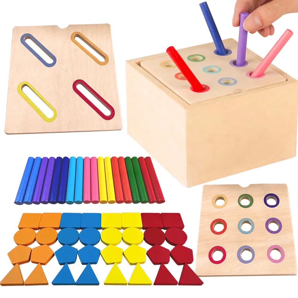 Montessori Wooden Toys Color Sorting Toys Fine Motor Matching Games Early Educational Toys For Kids Preschool Learning Activitiy