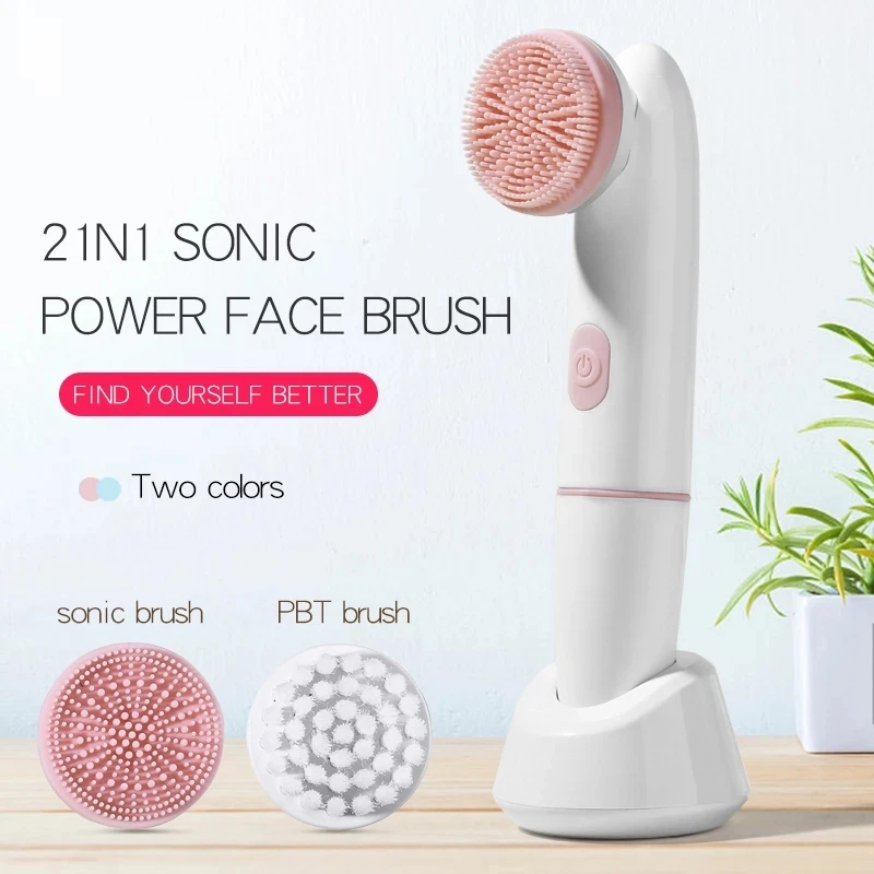 

2-Speed 2-In-1 Silicone Facial Cleanser Acoustic Wave Vibration Facial Brush Electric Facial Cleanser Pore Cleaning Facial Brush