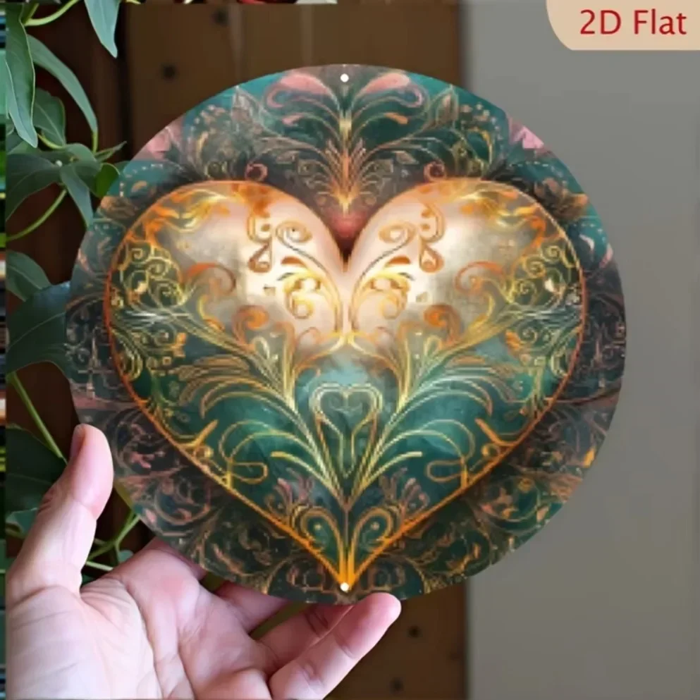 الرجعية 2D شقة Hemitong عيد الحب القلب المعدني جدار النحت | نمط معقد، هدية الهالوين وعيد الميلاد، ديكور المنزل/عيد الحب