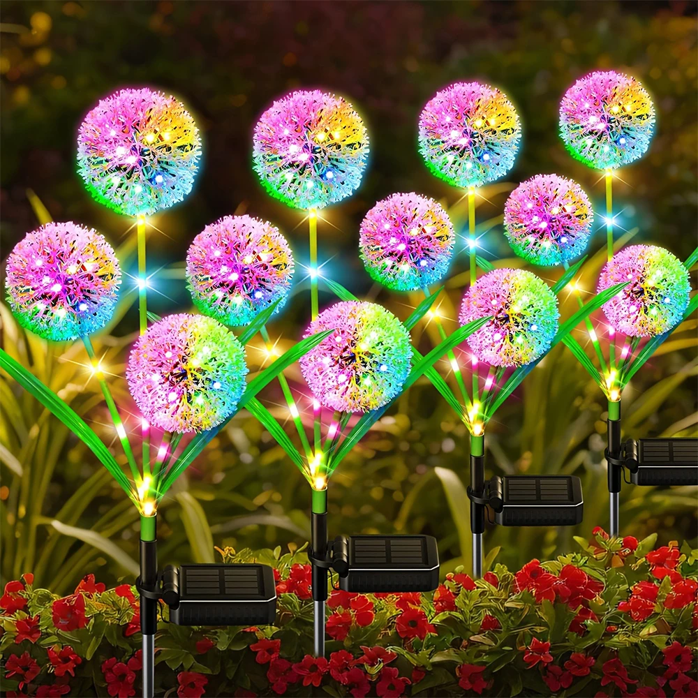 

4 Pack Upgraded Dandelion Solar Garden Lights - LED Decorative Lighting for Outdoor Yard, Lawn, Pathway, Wedding and Party Decor