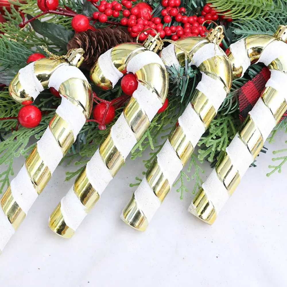 4pcs Colorful Christmas Candy Cane Pendant Plastic Shatterproof Candy Cane Hanging Decor Electroplated Lollipop Cane Pendant