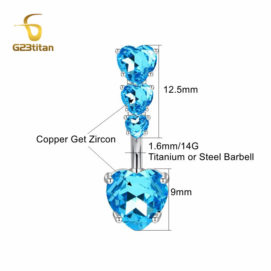 جميلة بحيرة الأزرق الزركون القلب البطن خاتم على شكل زر 14 جرام الطبية التيتانيوم منحني الحديد الحساسية الحرة السرة ثقب الجسم مجوهرات
