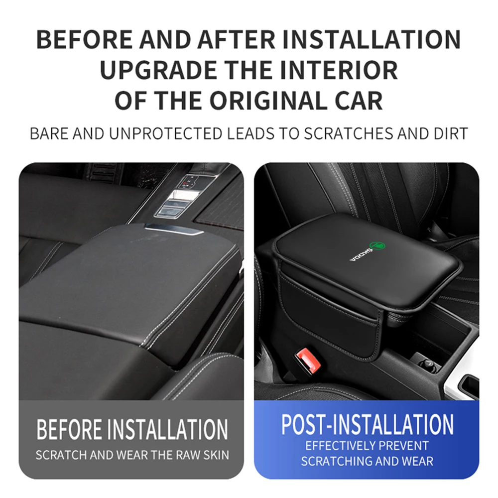 Car Seat Armrest Box Protector Cushion Storage Box Cover Pad For Skoda S Rapid Scala Kodiaq Fabia Kamiq Karoq Octavia A2 A5 A7 view 3