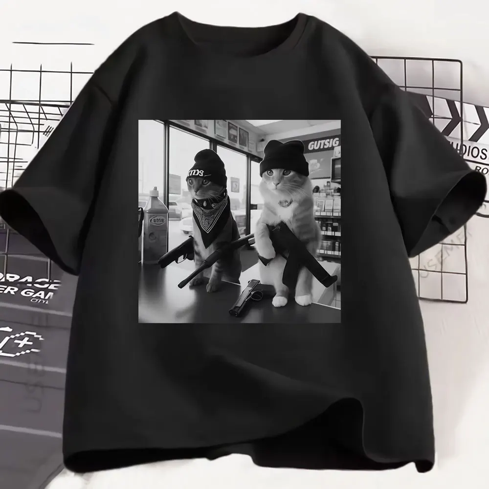 

Лидер продаж, забавная футболка Gang Cat Meme, мужская готическая футболка высокого качества, повседневные футболки большого размера с короткими рукавами, уличная одежда унисекс