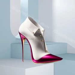 Bicolor Rivet Decor Pointed Toe Pumps Splicing British Style New Fashion Women Spring Party Dance Pumps 2024 Zapatos Para Mujere