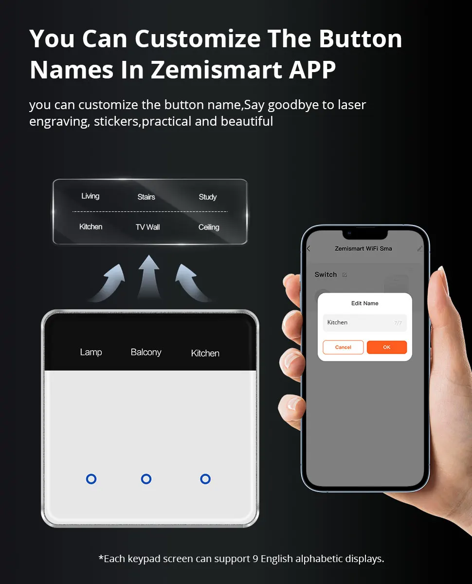 Zemismart Matter WIFi EU DIY Namensschalter mit Bildschirmunterstützung Homekit Google Home Smartthings Home Assistant Control – Detail 6