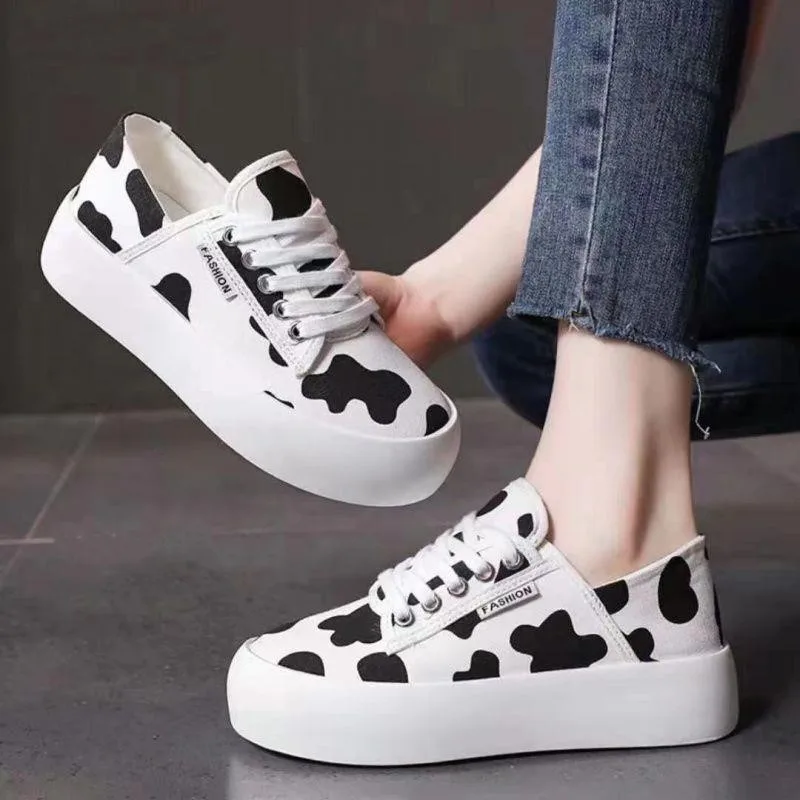 Scarpe da ginnastica da donna 2023 Fashion Platform Designer Canvas Leopard Casual New Thick Sole Flock Summer Leisure PVC Basic Solid C