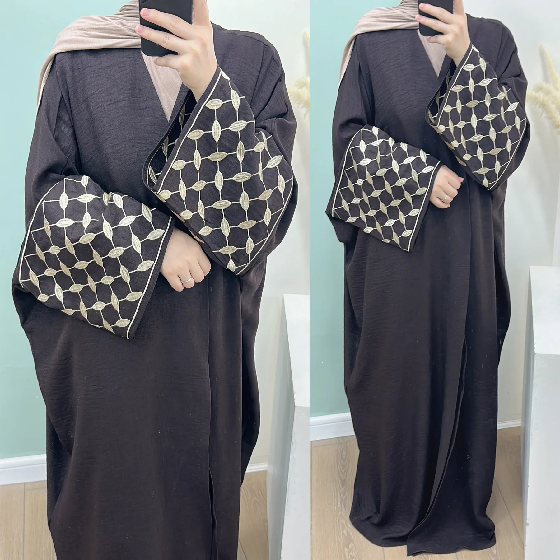 Mulher muçulmana bordada abaya dubai luxo saudita quimono aberto abayas para mulheres túnicas turcas eid roupas islâmicas vestido kaftan