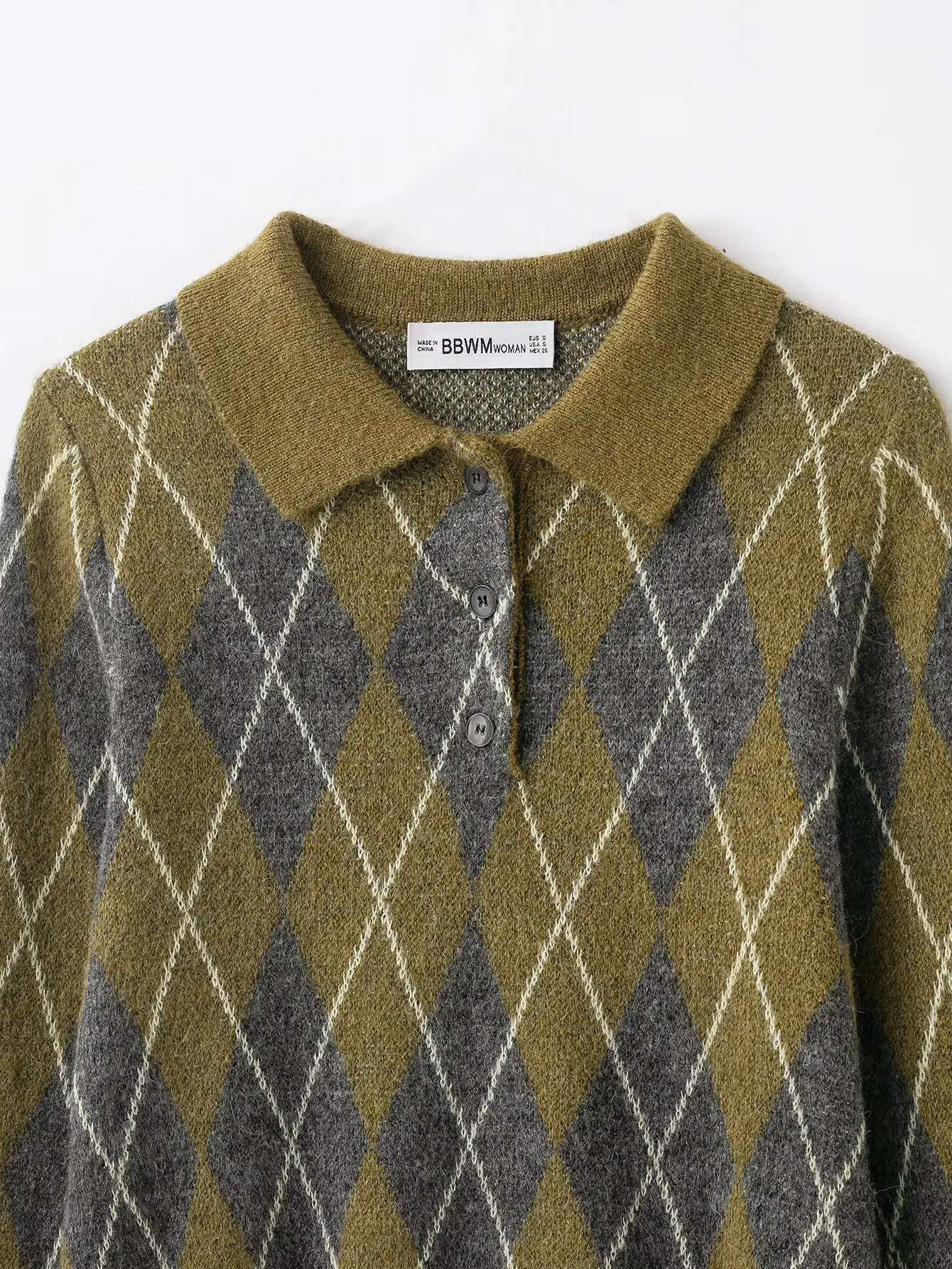 Tidalyf 2025 المرأة الماس متماسكة سترة بولو رفض طوق اثنين زر لينة عادية أنيقة الخريف الشتاء