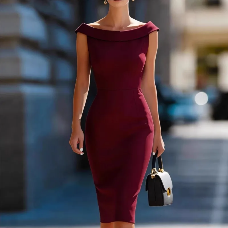 

Elegant Office Women Dress 2026 Summer Crew Neck Sleeveless Slim Business Casual Bodycon Pencil Dresses Streetwear Commute
