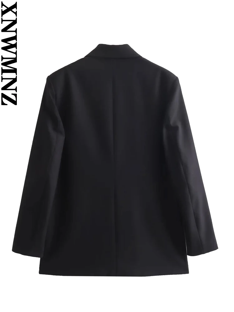 XNWMNZ Women\'s Fashion 2023 Autumn Basic Double Breasted Oversize Blazer Women Retro Long Sleeve Versatile Female Suit Coat