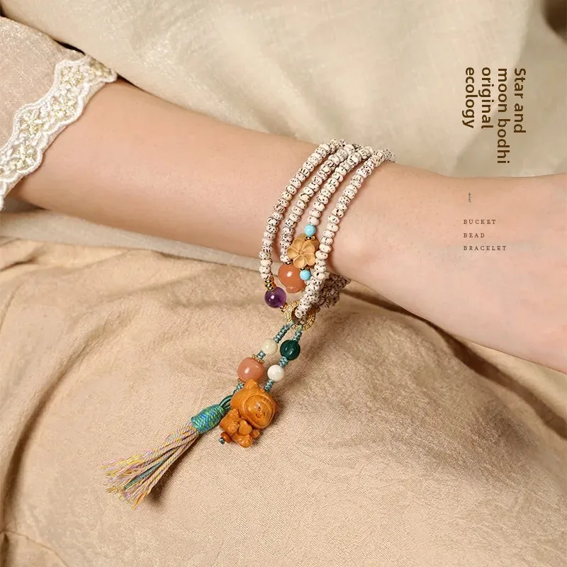 خمر العرقية نمط هاينان ستار القمر لوتس اليد معصمه متعددة الحلقات سترة سلسلة Understated مجوهرات الأزياء غير رسمية #1