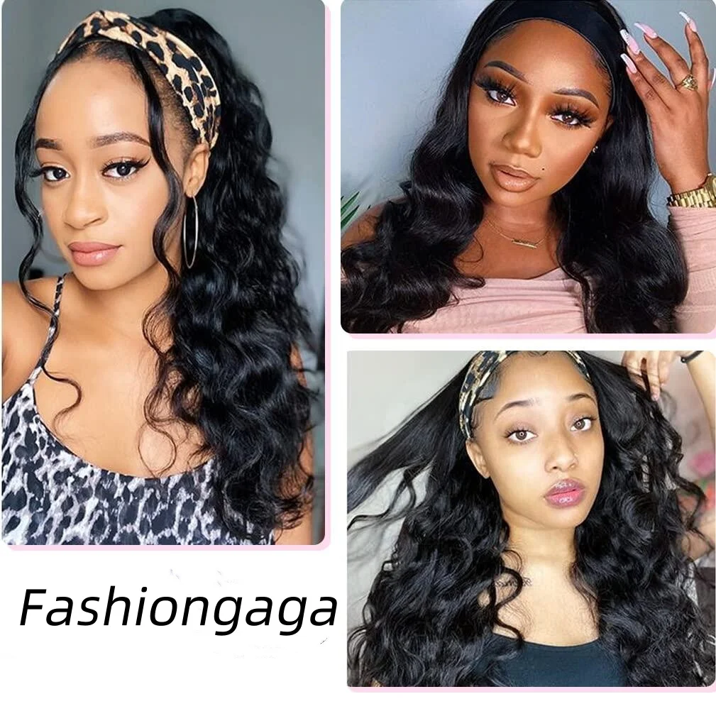 Body Wave Headband Human Hair Scarf Wig Brazilian Virgin Human Hair Wigs for Black Women Headband Machine Made Body Wave Wigs