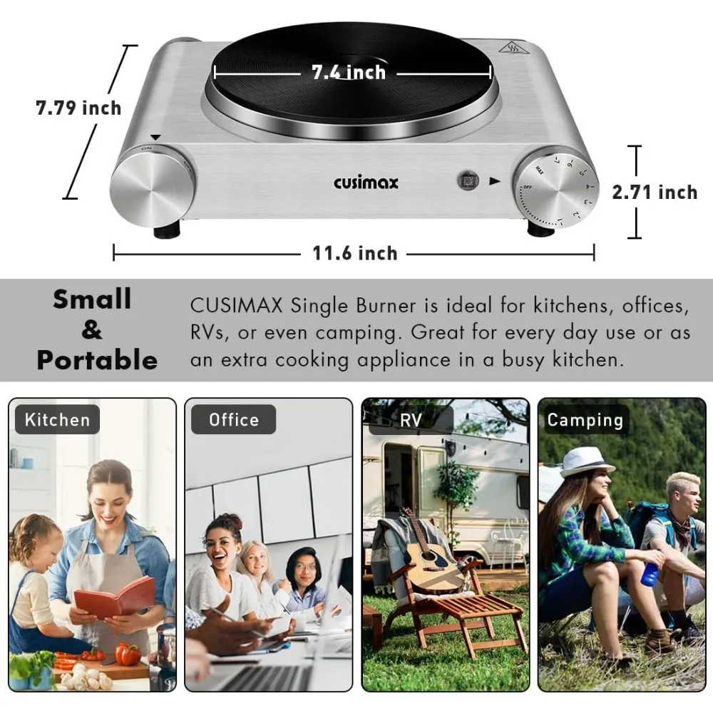 Electric Burner 1500W Hot Plate Cooking Single Burner Electric Stove with Heat-up in Seconds Adjustable Temperature Control