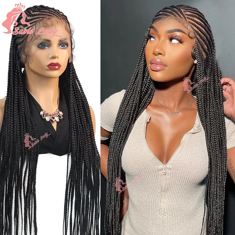 

36 Inches Full Lace Cornrow Braided Wigs Handmade Synthetic Long Knotless Box Braided Wig Lace Front Braids Wigs for Black Women