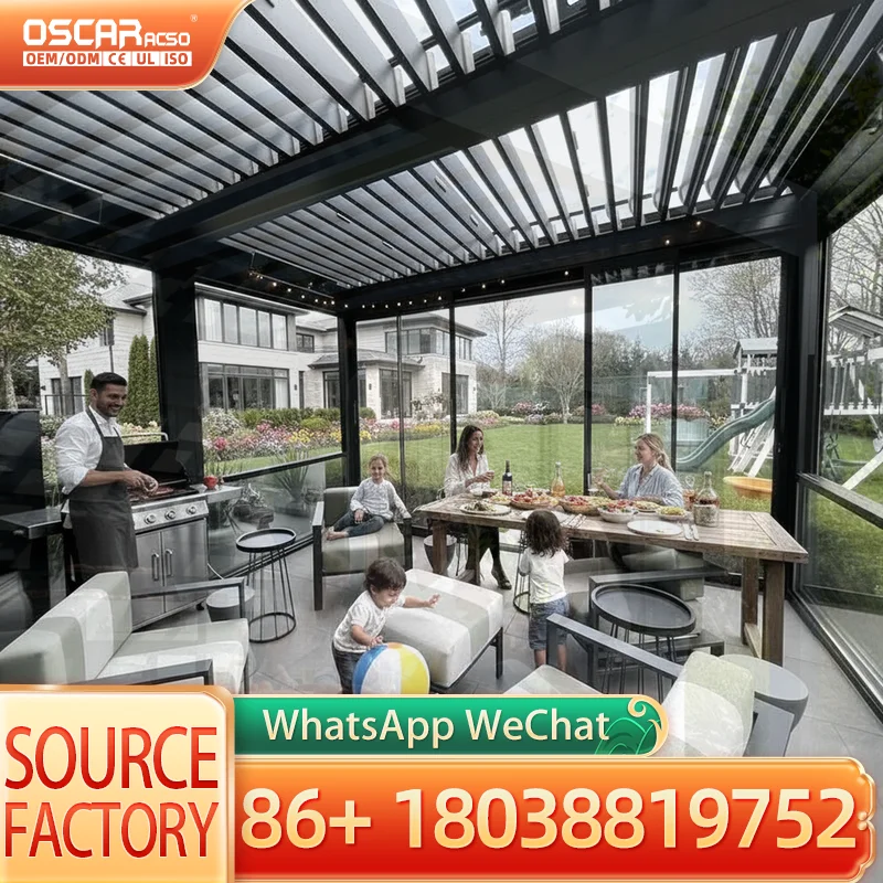 Outdoor Aluminum Bioclimatic Louvered Garden Canopy and Gazebo in 4X4 4X6 4X8 Sizes for Backyard Patio Garden pergola