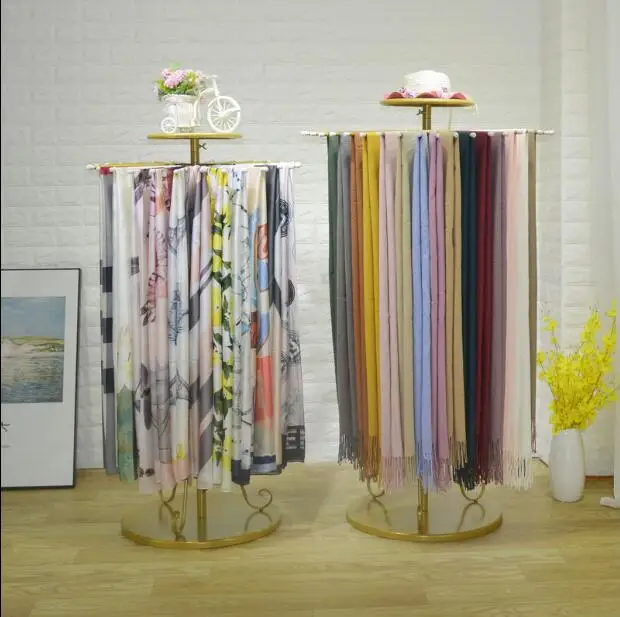 Iron scarves shelf, silk scarves display shelf, floor standing clothing store, cloth shawl display shelf, round rotation