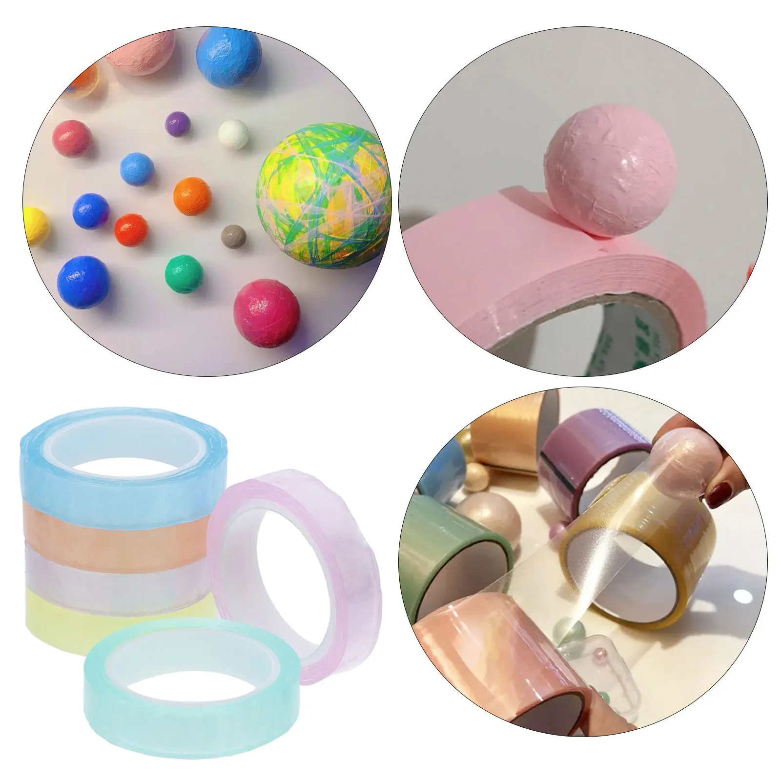 6 لفات من شريط الكرة اللاصق بألوان زاهية، التصاق قوي للديكور الحرفي، شريط كروي لاصق، كرات لاصقة يمكنك صنعها بنفسك