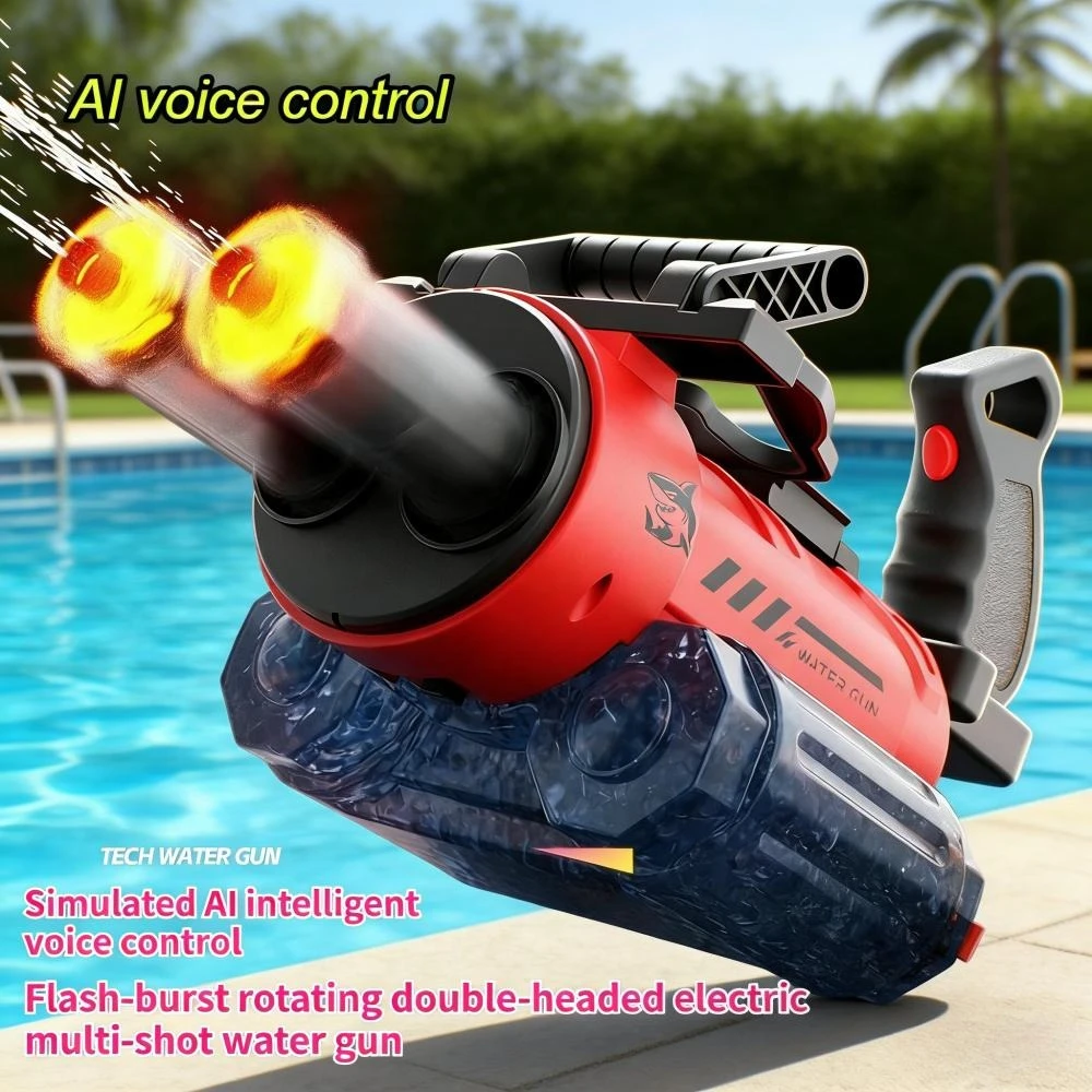 Pistola de Agua Gatling Eléctrica Inteligente con Control por Voz, Disparo Automático, Rotación y Flash, Juguete de Mano para Niños, Novedad para Exteriores