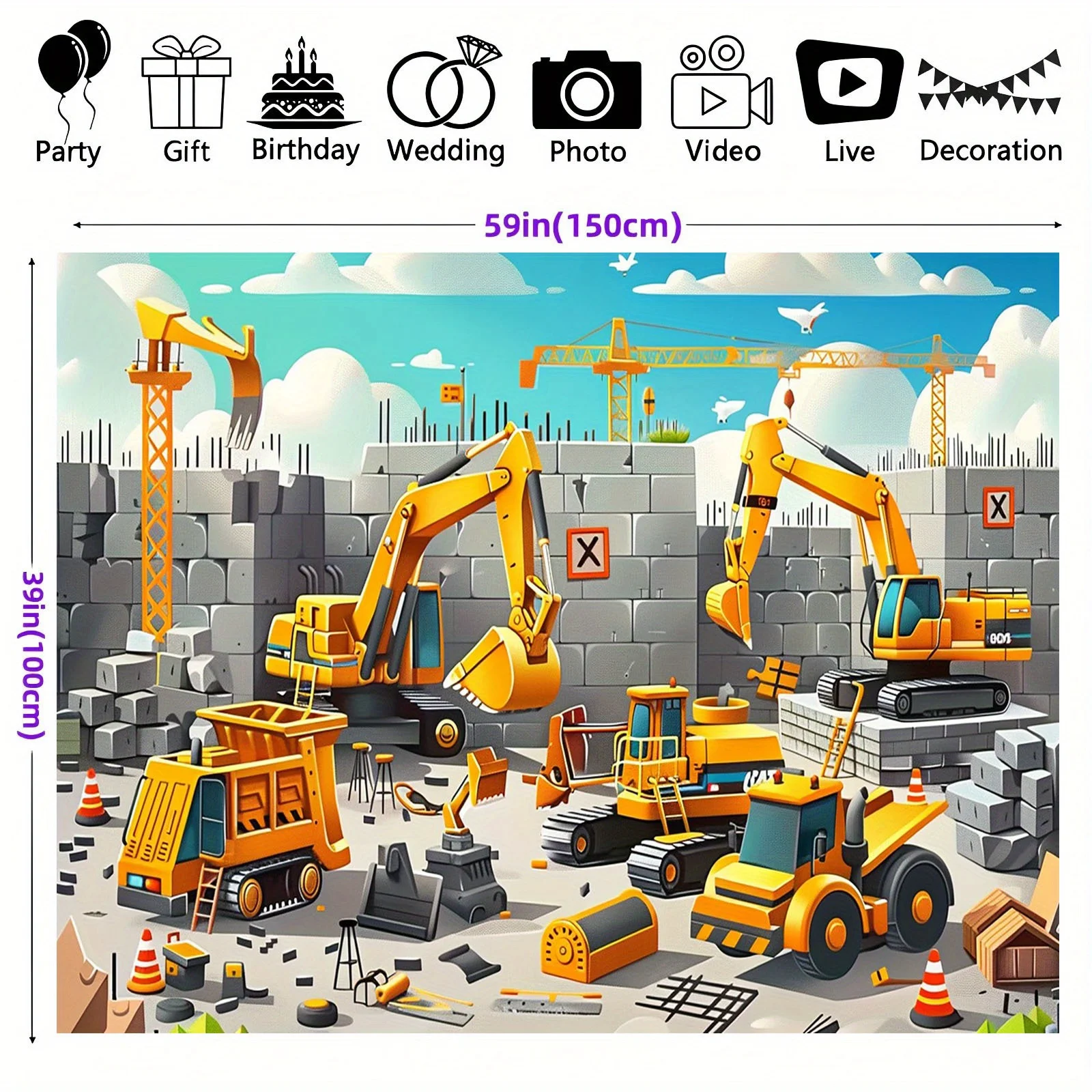 Bannière de fête pour chantier - Heavy Equipment Construction avis et prix