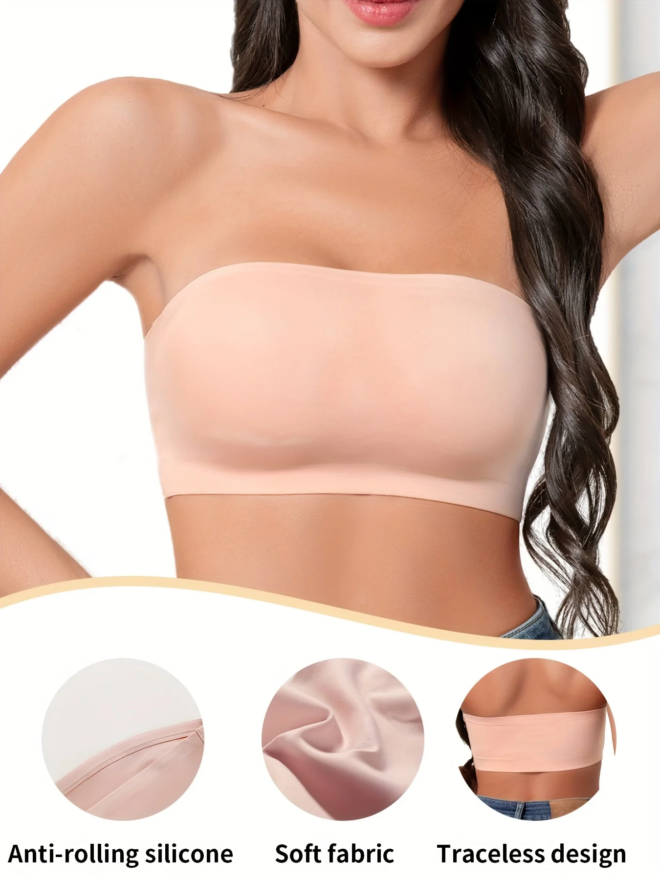 Hot Sale Seven Colors One Piece Women Seamless Strapless Bra Wireless Non-pad Bra Anti-skidding Ice Silk Traceless Strapless Bra view 2