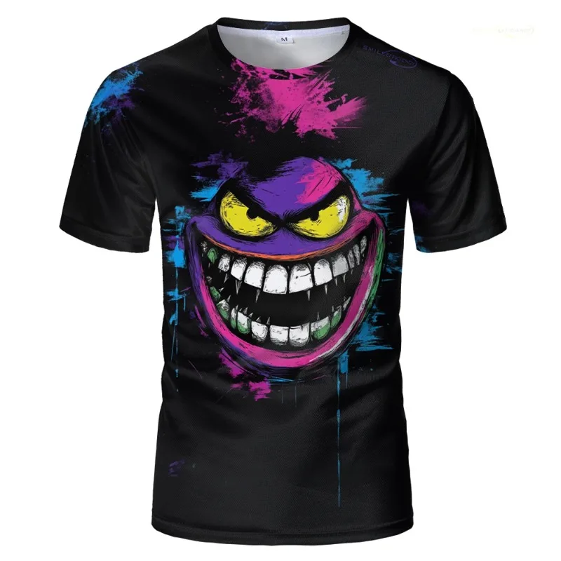 Funny Ghost Face Retro 3D Print Cool Fashion Men's T-shirt Fangs Street Hip-hop O Neck Tops Oversized Neutral Kid's Casual Tees