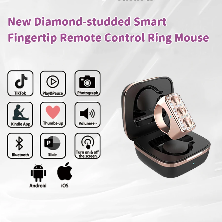 

New Shining Diamond-studded Smart Fingertip Control Ring Mouse Auto Page Turner Remote Selfie Browsing Reading Wireless Mice