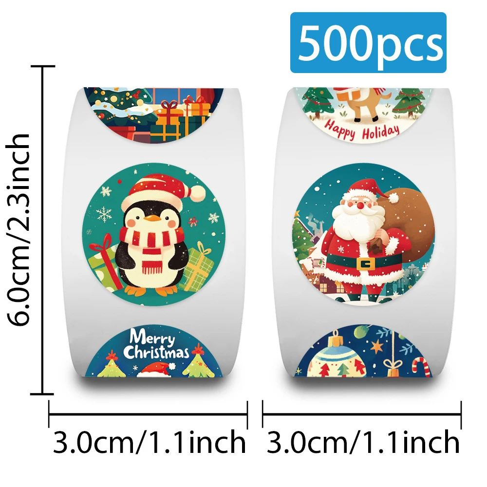 500pcs/Roll Kawaii Christmas Reward Stickers Funny Cute Santa Claus DIY Phone Guitar Cartoon Decoration Seal Label Sticker Gifts