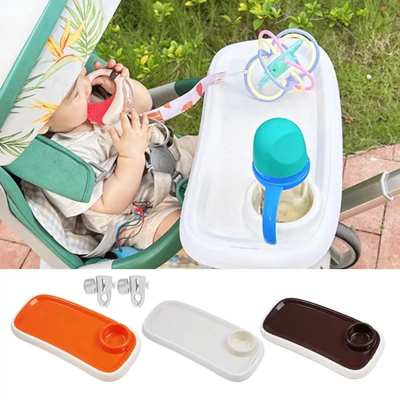 Stroller Snack Tray 2-in-1 Design Stroller Cup Holder Dinner Table Tray With Removable Clips Snack N Drink Holder Stroller Tools