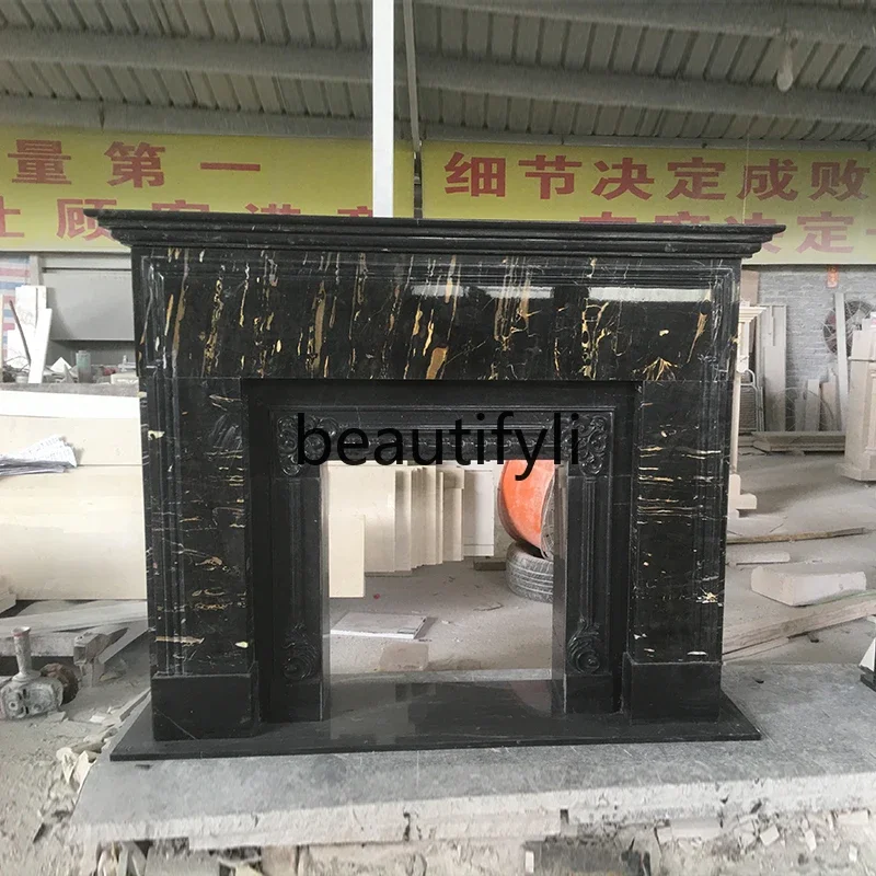 Marble Fireplace French Fireplace Modern Simple American Natural Stone Black Decorative Cabinet