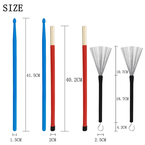 Imagen 2 del producto Juego de baquetas de tambor, 1 par de cepillos de tambor, baquetas de nailon, juegos de baquetas, cepillos y baquetas de bambú, accesorios de percusión