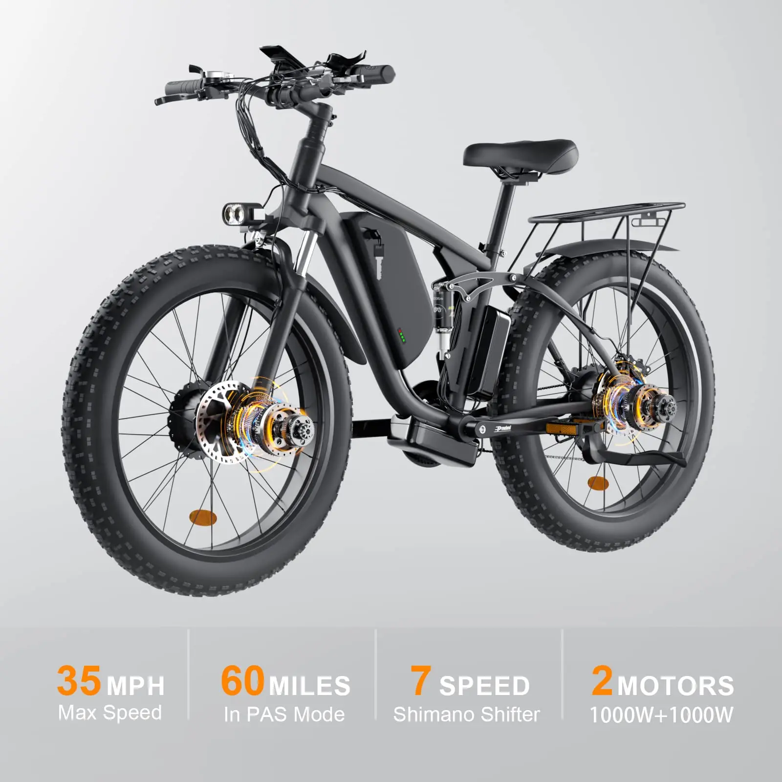 

Big Battery 22.4AH SMLRO V3 Dual Motors Electric Bike 2000W 48V 26 * 4.0 Mountain Fat Bike Aluminum Alloy Suspension Fork