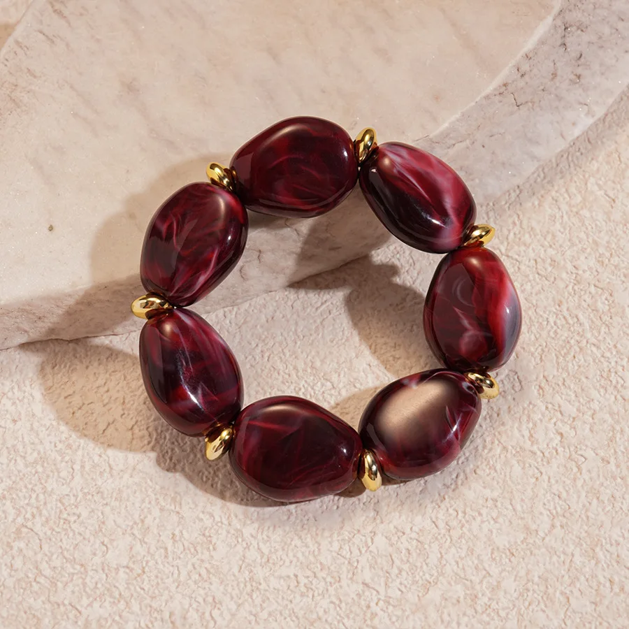 Trendige bunte marmorierte unregelmäßige ovale Perlen elastische Armbänder Boho Harz geometrische Perlen Armreifen Armband 2026 Modeschmuck – Detail 8