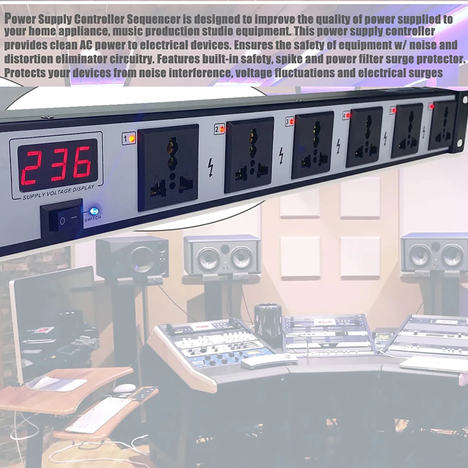 GAX-1006 Professional 6 channel audio power sequencer controller sound system with LED Display for church，KTV and party