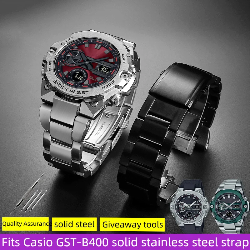 

For Casio G-SHOCK GST-B400 Stainless Steel Band | Metal Watch Strap Replacement for GSTB400 | Men's Solid Steel Bracelet 14mm