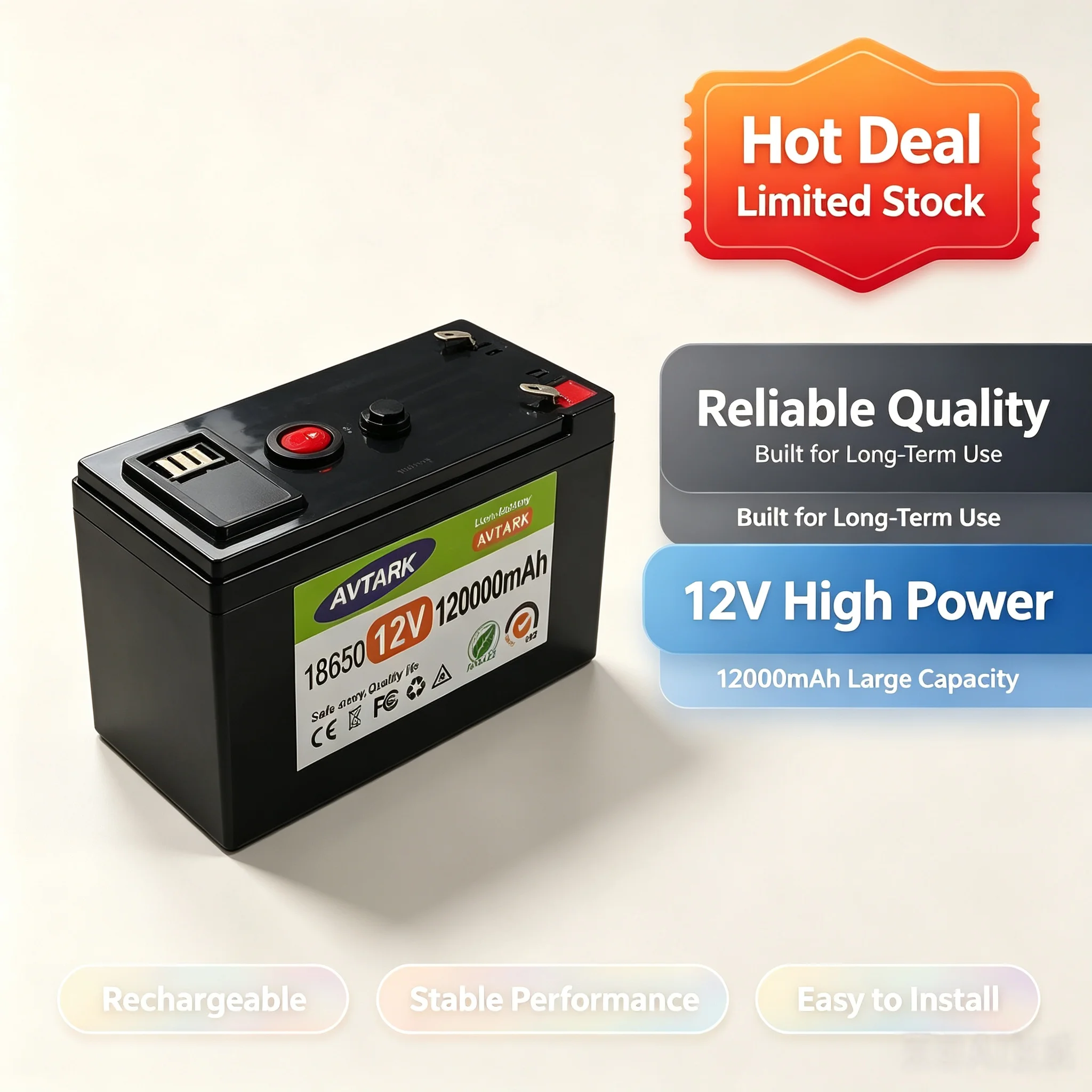 12V 120Ah Lithium Iron Phosphate LiFePO4 Storage Battery 4000+ Deep Cycle For Solar Wind RV Camping Off-Grid Supply