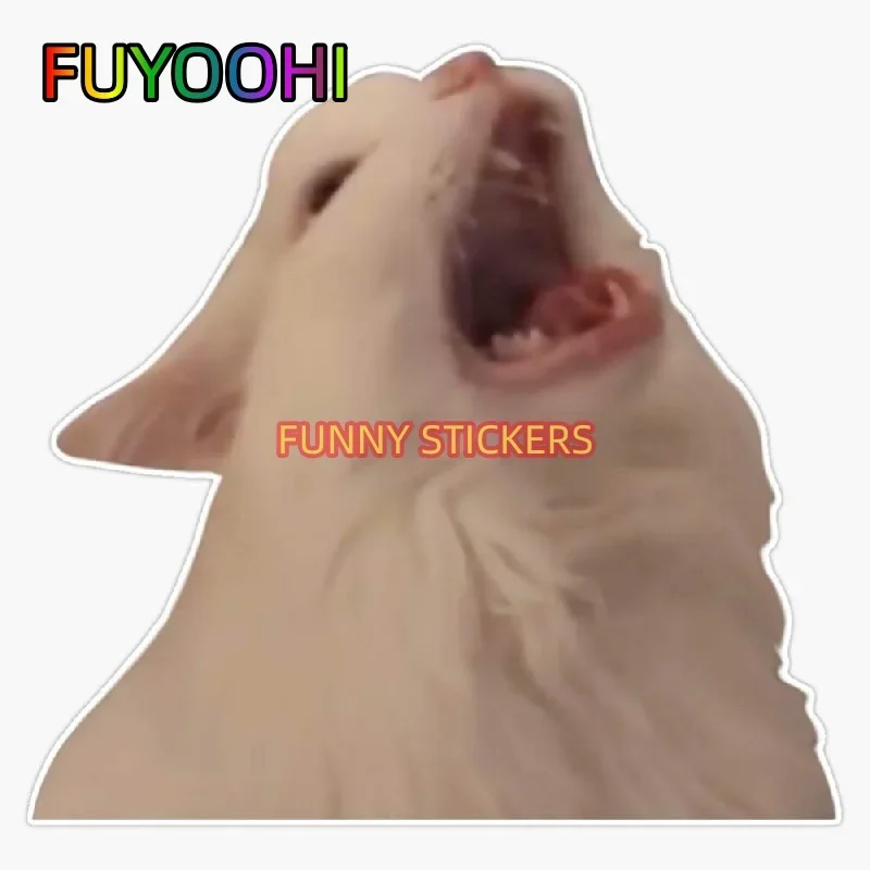 

FUYOOHI LAD Studio White Cat Screaming Meme Vinyl Waterproof Car Bumper Sticker Decal